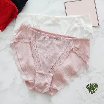 

New Sexy Lace Cotton Women Panties Sweet Elegant Style Middle Waist Soft Female Underwear Ruffle High Quality Breifs Lingerie
