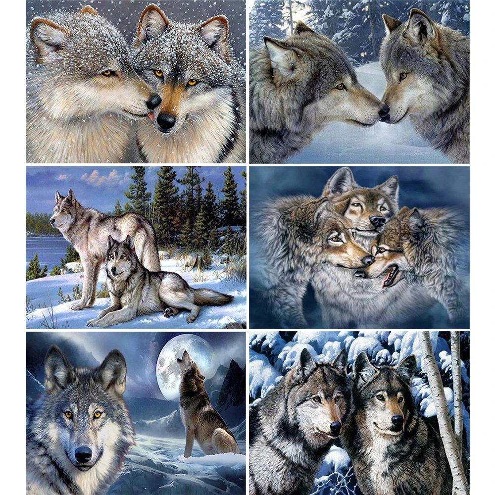 5D DIY Diamond Painting Wolf Snow Embroidery Animal Full Round Mosaic Setting Home Decor | Дом и сад