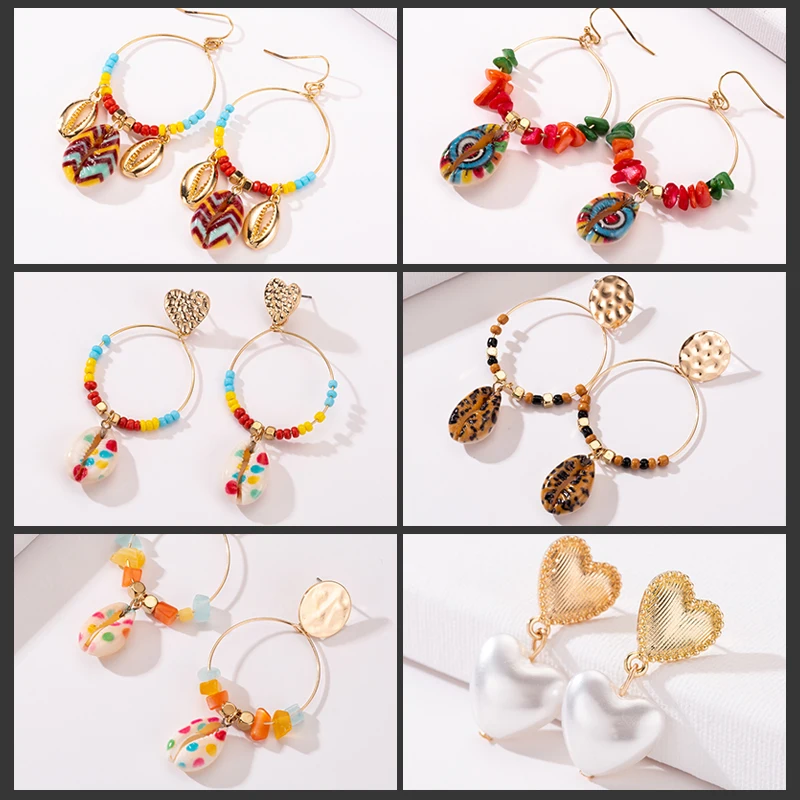 

Sasusp Sea Shell Big Round Earrings For Women Colorful Trendy Pearl Heart Statement Hoop Earrings 2019 Summer Beach Jewelry