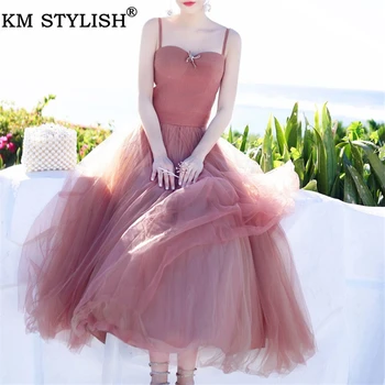 

Summer Women's Spaghetti Strap Midi Mesh Long Dress Clothing Romantic Ruched Waist Party Beach Maxi One-piece Dress Female