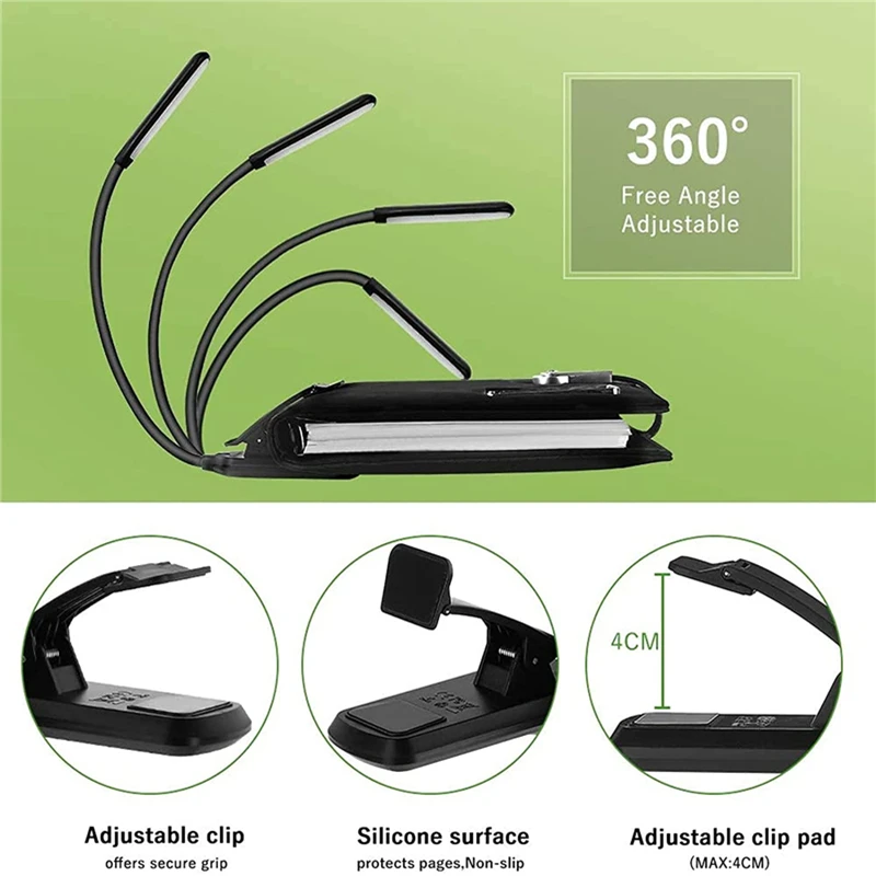 Rechargeable Book Light With Clip & Battery Indicator - 9 Lighting Modes, 30H Runtime, Ultralight For Night Reading In Bed
