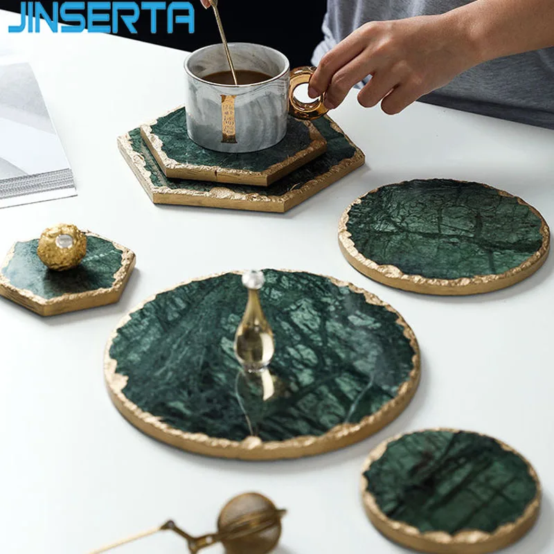  JINSERTA Marble Storage Tray Green Jewelry Display Plate Necklace Ring Earrings Cosmetic Organizer 