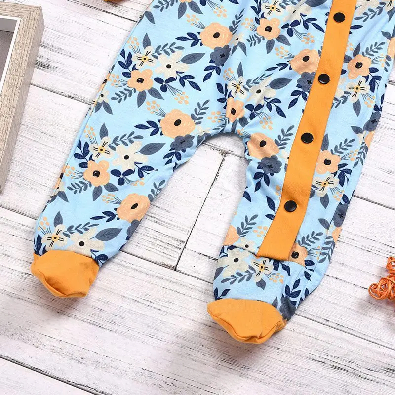 Infant Baby Clothes Girls Rompers Cotton Flower Pattern Infant Long Sleeve Bodysuit+Headband Newborn Romper Set