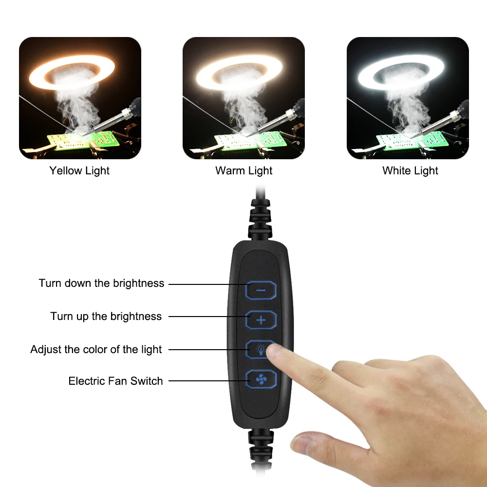 US $30.21 Newacalox Welding Smoking Device With 3 Color Led Light Bench Clamp Flexible Arm Smoke Exhaust Instrument Soldering Repair Tool