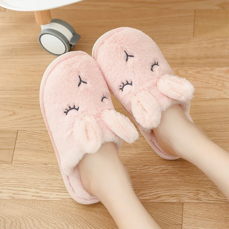light pink Зимние женские тапочки на плоской подошве; домашняя мягкая теплая обувь из плюша для пар; милые женские слипоны с рисунком; повседневная женская обувь; Новинка; Лидер продаж - Цвет: light pink