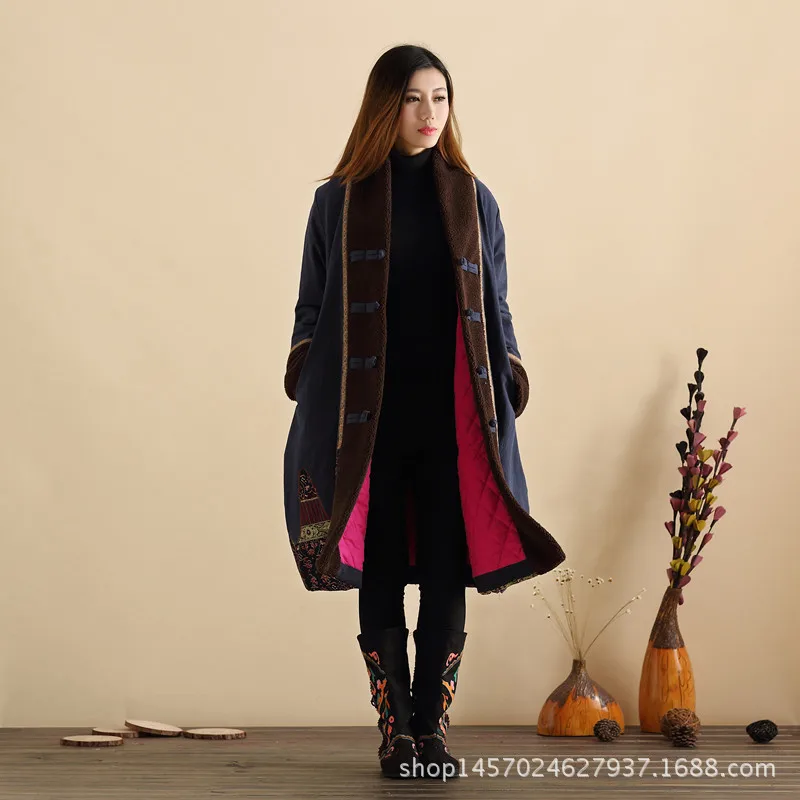 

ASA Woo 17 Years Autumn And Winter New Products Cotton Linen WOMEN'S Dress National Wind Cotton Coat Cotton-padded Jacket Long-c
