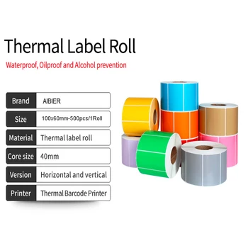 

AIBIER Color Blank Thermal Label barcode Sticker 40mm Core 100x60mm/500pcs/1Roll Top Thermal Paper Adhesive Stickers