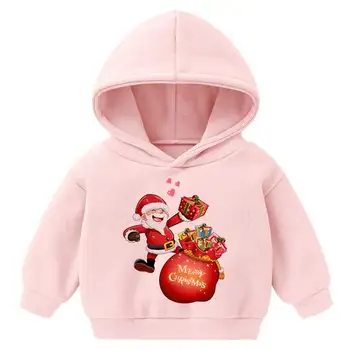 

2020 New Printed Hoody Christmas Sweatshirt Pullover children autumn Warm Long Sleeve Hooded Tops Santa Claus snowflake Jumper