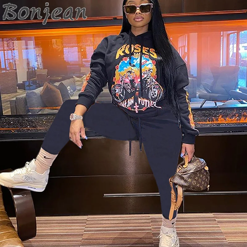 

Streetwear Fall 2020 Two 2 Piece Set Women Outfits Sweatsuit Anime Oversized Hoodies Leggings Women Tracksuit Matching Suits
