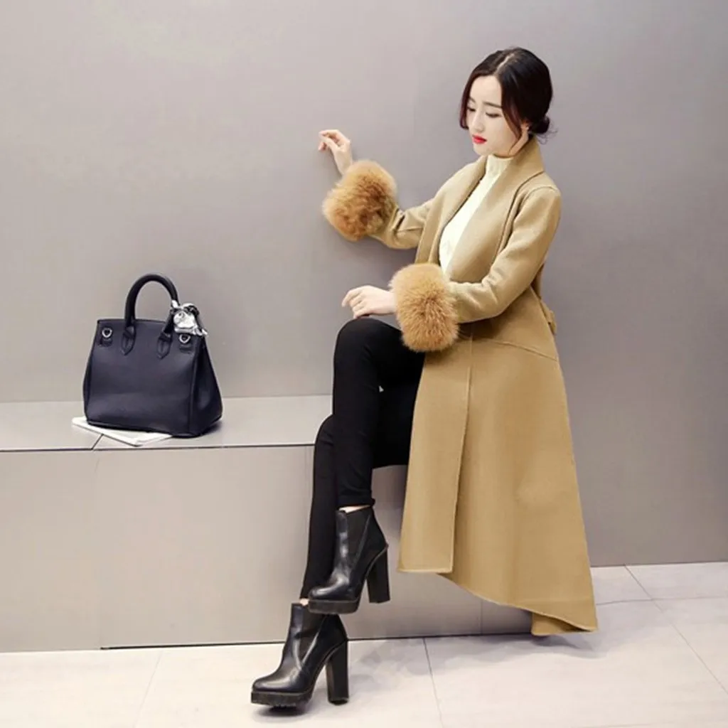 Новое длинное осенне-зимнее пальто женское Шерстяное Пальто Женская куртка зимнее женское пальто теплая ветровка для девочек корейское пальто 925
