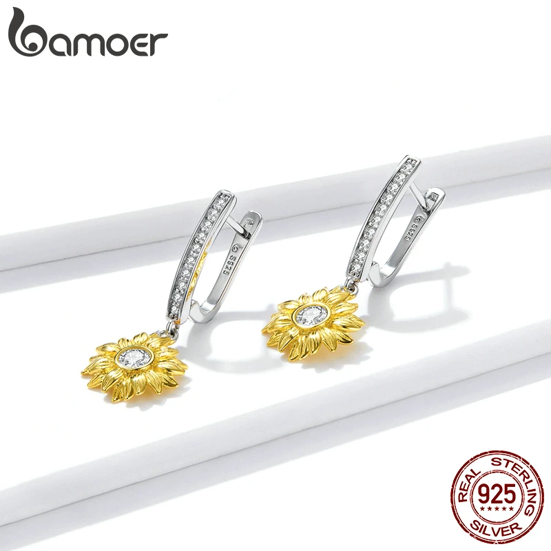 bamoer Silver Sunflower Jewelry Set 925 Sterling Silver Gold Color Lucky Necklace Earring Gift for Women Fashion Jewelry ZHS222 Jewellery Brand Name: bamoer