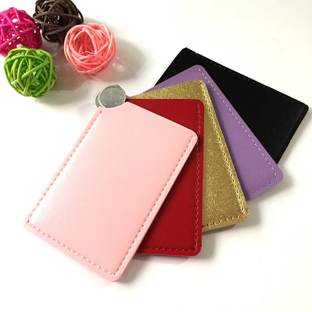 1PC Portable Shatter Proof Card Style Pocket Cosmetic Mirror PU Leather Cover Stainless Steel Unbreakable for treval party 1PC P