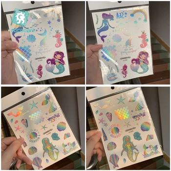 

Rocooart New Arrival Colorful Mermaid Laserholograp Tattoo Children Birthday Party Decor Toys For Neck Arms Back Flash Tattoo