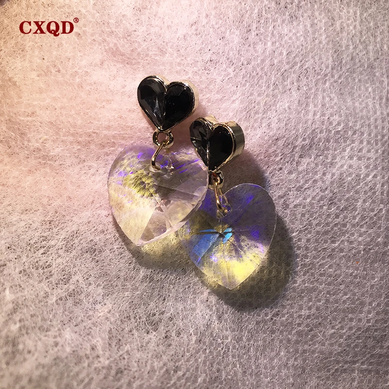 Женские серьги с двойным сердцем CXQD эффектные модные подвески прозрачными