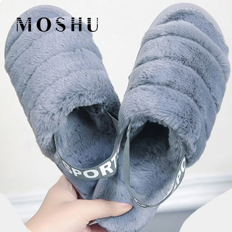 

Fluffy Slippers Women Wram Fur Slides Winter Flip Flops Rubber Home Slippers Ladies Solid Indoor Shoes Zapatos De Mujer