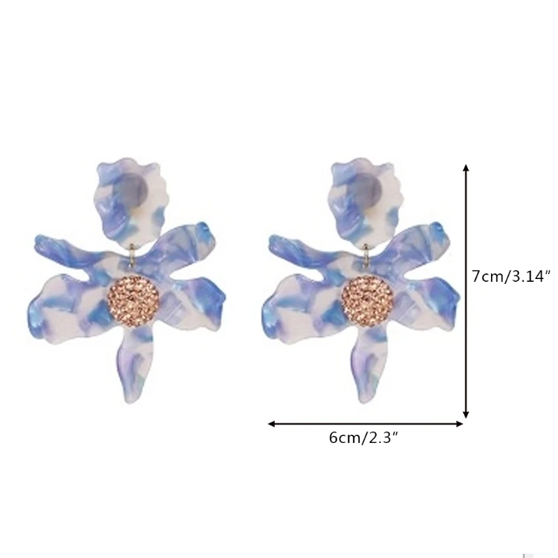 

Bohemian Luxury Oversize Resin Big Flower Long Drop Earrings For Women Stainless Steel Crystal Jewelry DXAA