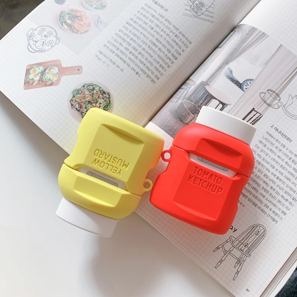 3D мягкий силиконовый томатный кетчуп желтый горчичный чехол для Airpods милый подарок для Apple Airpods2 Bluetooth наушники чехол