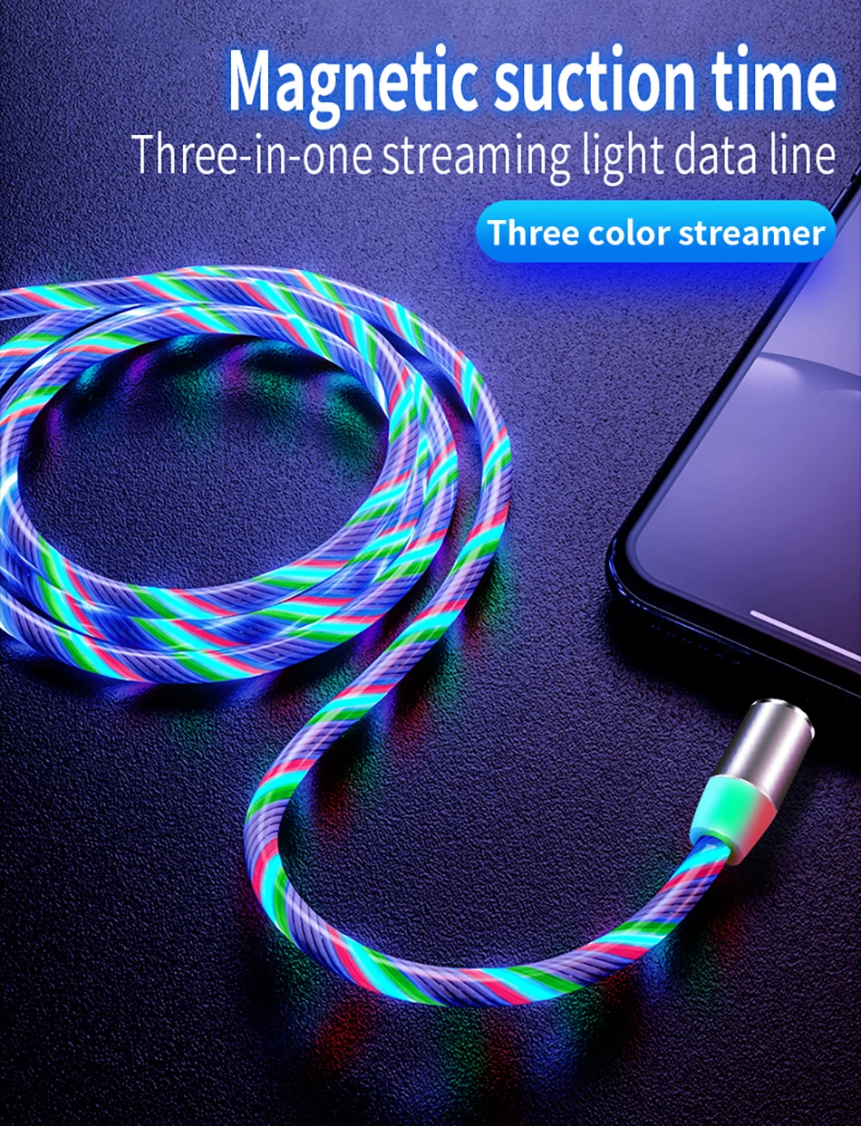 Магнитный кабель светодиодный светящийся Micro usb type C зарядное устройство с интерфейсом Lightning для iPhone samsung Быстрая зарядка USB-C кабели для мобильных телефонов type-C