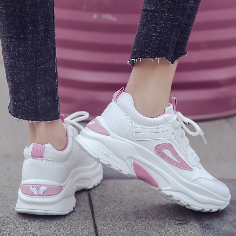2022 New Ladies Casual Shoes Fashion Spring and Summer Leather Sneakers Ladies Lace-up White Platform Comfortable Running Shoes