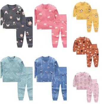 

New Children Clothes Spring and Autumn Children High Collar High Waist Long Sleeve Clothes Pants Top pajamas Set for Baby