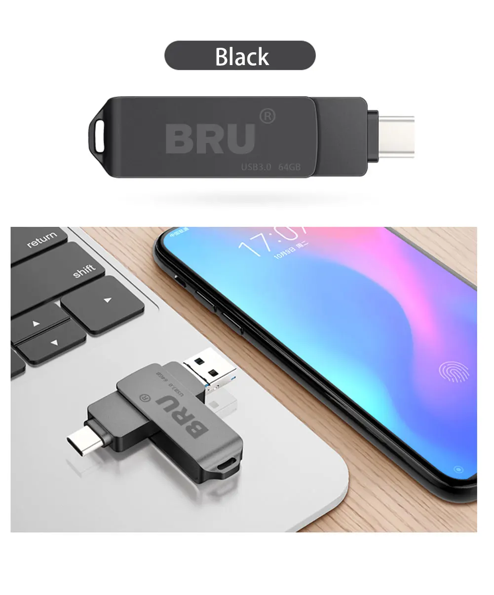 BRU 3 в 1 Otg Usb флешка 3,0 для Android type-c высокоскоростной флеш-накопитель Usb type C Флешка 16 ГБ 32 ГБ 64 ГБ 128 ГБ 256 ГБ флешки