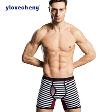 Хлопковые боксеры, мужское нижнее белье, Полосатое нижнее белье, мужские боксеры, спортивные длинные сексуальные шорты, мужское нижнее белье, горячая новинка