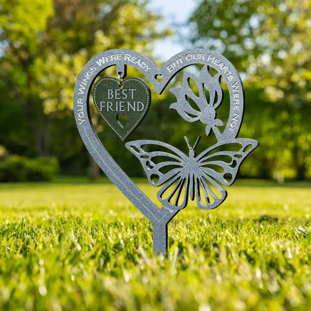 Stake In Loving Memory Memorial Heart with Butterfly and Stick 