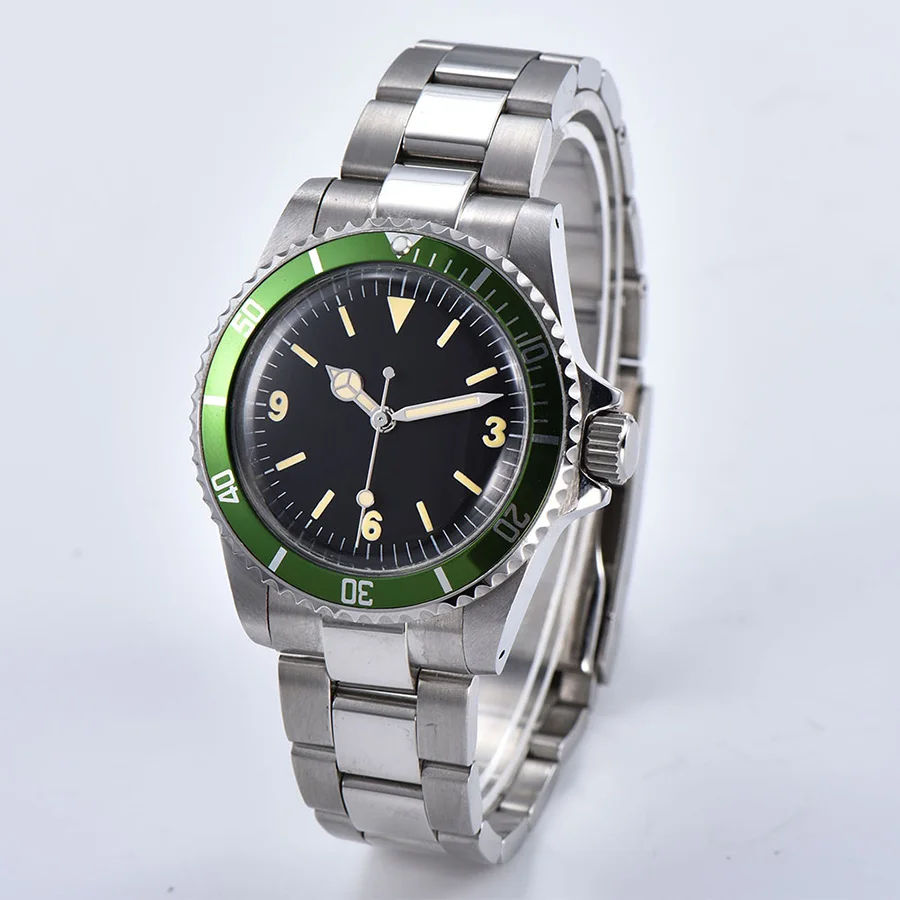 

Watch automatic mechanical watch luminous hand men's movement 40 mm steel shell green aluminum bezel brushed bracelet 2ab