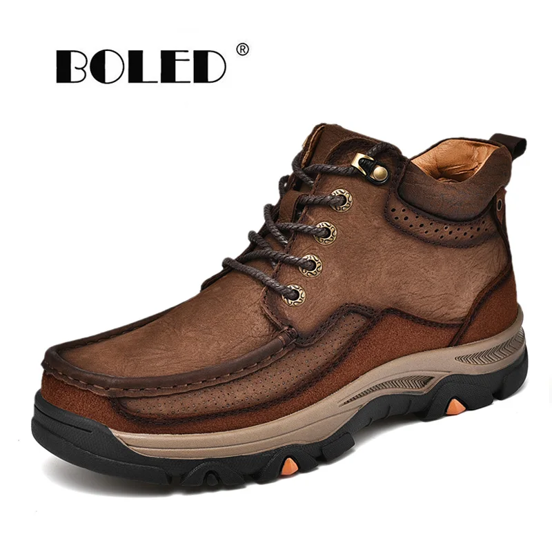 

Quality Outdoor Men's Shoes Genuine Leather Boots Men Handmade Non-slip Warm Winter Boots for Men Ankle Snow Boots Shoes