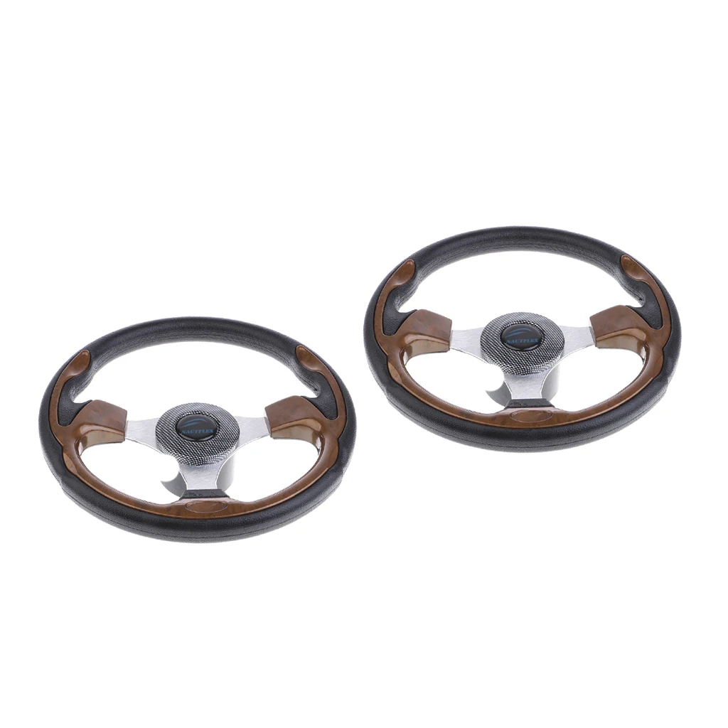 2pcs 320mm Steering Wheel - Marine Grade 3 Spokes, Marine Boat Yacht Accessories, Weatherproof, Brown