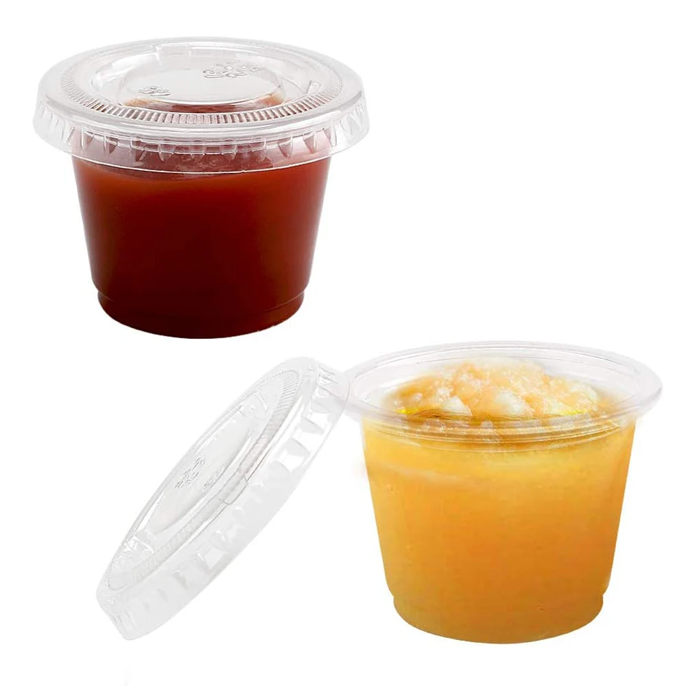 FICUCUSO 100 Sets - 1 oz Jello Shot Cups Condiment Containers Disposable  Souffle Cups 1oz-100sets with lids