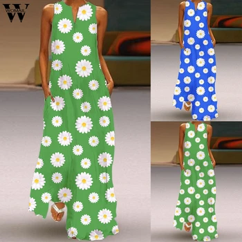 

Womail Dress women 2020 Summer sundress Bohemian Sleeveless Floral green Dress Robe Vintage Kaftan Beach Vestido Femme Plus Size