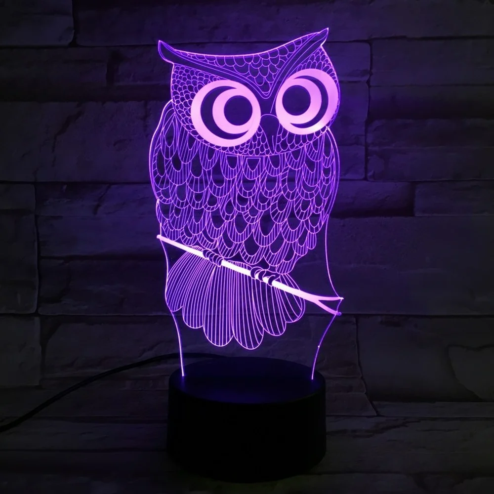 Lampada gufo luce notturna 3D Led luce notturna colorata tocco comodino remoto lampada luna decorazione camera da letto regali di festa per bambini bambino  39
