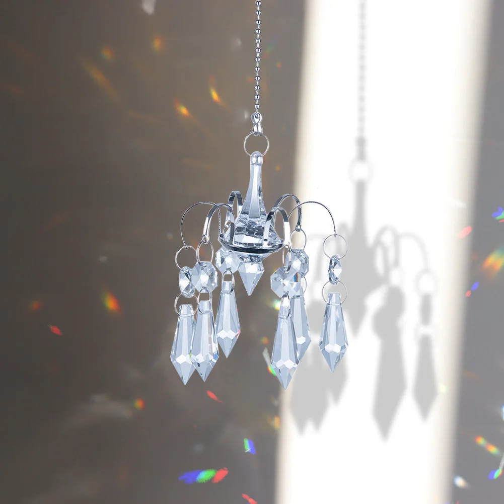 Crystal Pendant Wind Chime Chandelier Shaped Prism Faceted Hanging Jewelry Ornament Glass Sun Catchers Indoor Outdoor Decor Sun Catcher