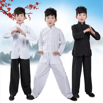 

White Black 2 Pcs Sets Kids Martial Arts Sets Boys Autumn Clothing Suit Children Kongfu Clothes Sanda Sets Tai Chi Uniform Boy