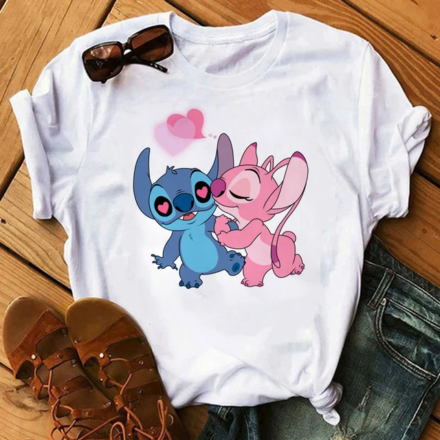 Kawaii Disney Cartoon Stitch T Shirt Men/Women Ohana Lilo Stitch Graphic Tees  Anime Summer Tops Harajuku T-shirt Female 61908