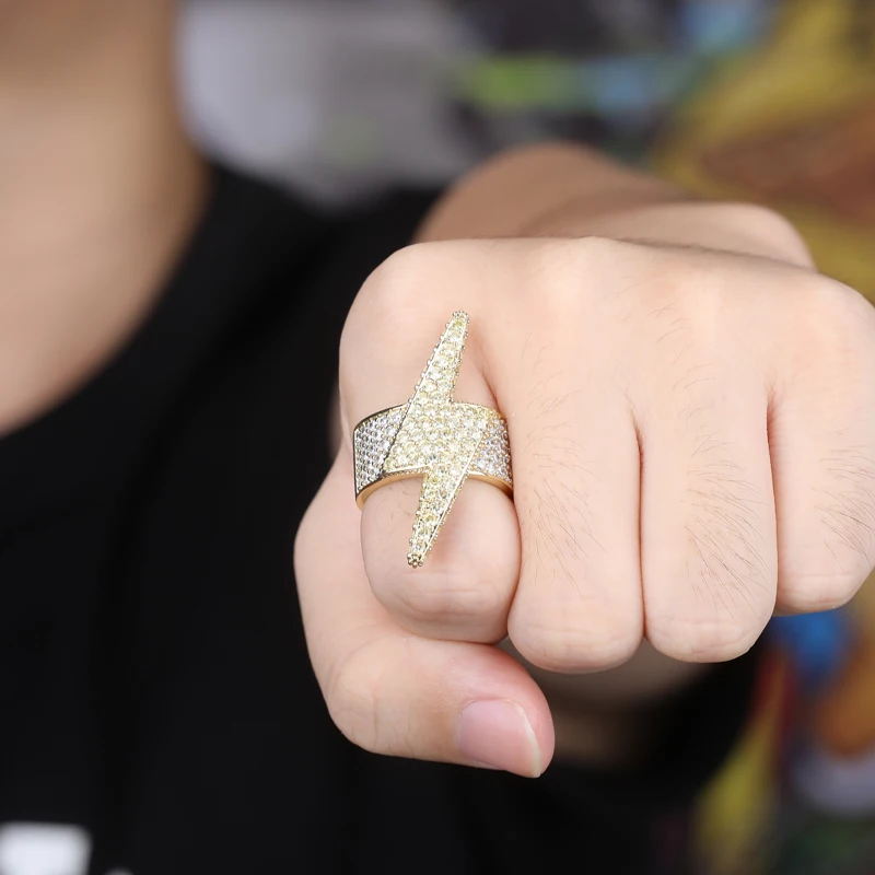 TOPGRILLZ Bling Lightning кольца Iced Out кубический циркон золото серебро Цвет Личность хип хоп ювелирные изделия для мужчин женщин