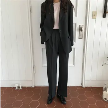 

HziriP 2020 OL High Quality Casual Elegance Formal New Chic Blazers+ Streetwear Solid Straight Slim Pants Suits 2 Piece Sets