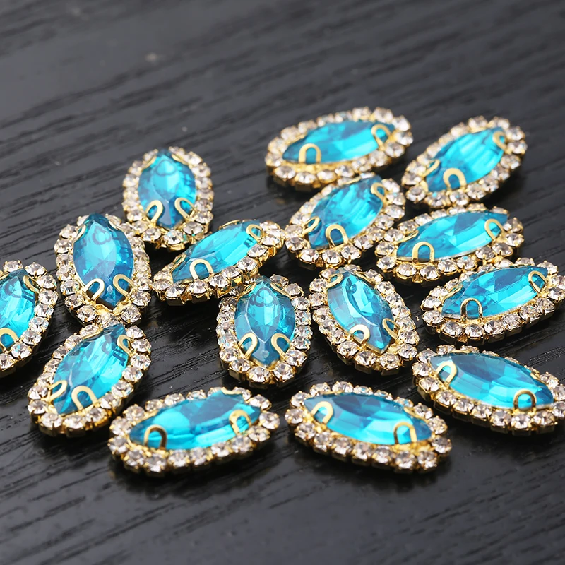 RESEN конский глаз голубой цвет блестящая кнопка Золотой низ аквамарин пришивные