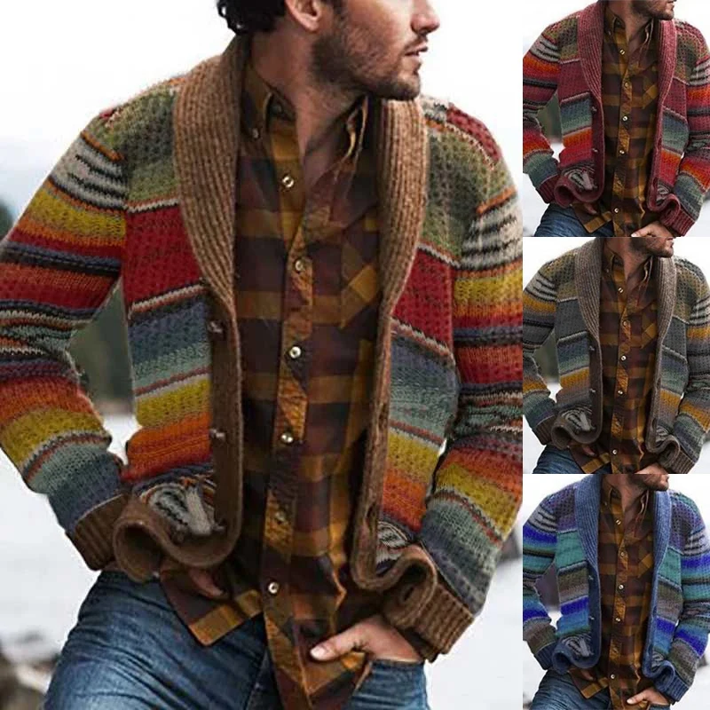 

Western Style Sweater Men's Knitwear Spring Printed Long-Sleeved Sweater Tops Men's Sweater Cardigans
