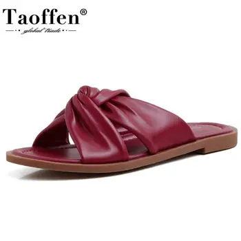 

Taoffen 2020 New Women Sandals Shoes High-Quality Genuine Leather Slippers Ladies' Fashion Solid Casual Footwear Size 34-40