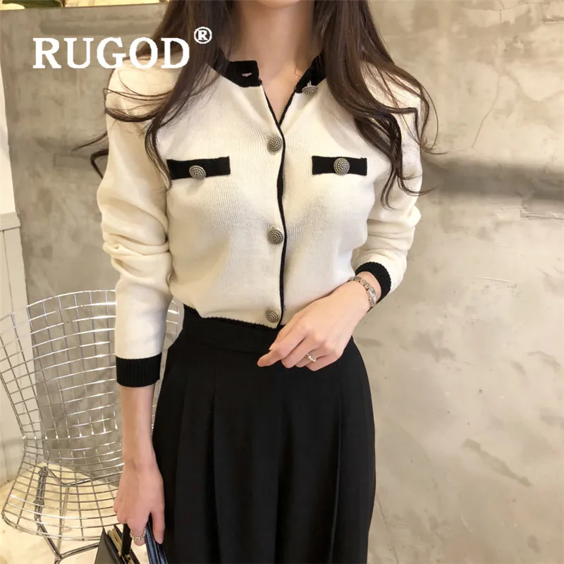 RUGOD 2019New Женский вязаный кардиган с О-образным вырезом и длинными рукавами Изысканный тонкий лоскутный свитер с пуговицами корейское шикарное элегантное модное пальто