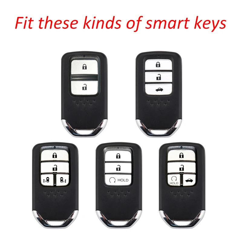 For Honda Accord Civic CR-V Clarity Fit HR-V Odyssey Pilot Insight Smart Car Key Full Cover Fob Case Holder Chain Ring Silver
