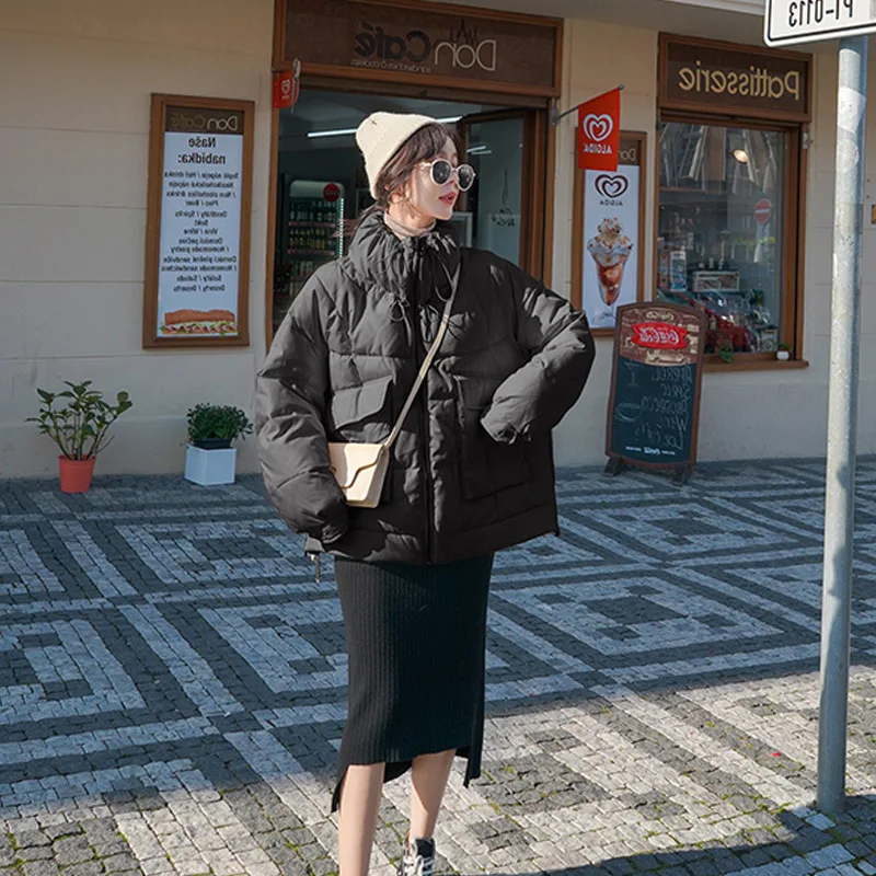 

Winter Workwear Cotton Coat Women's Short Ins2019 New Style Korean-style Stand Collar Cotton-padded Clothes Loose Pocket down Co