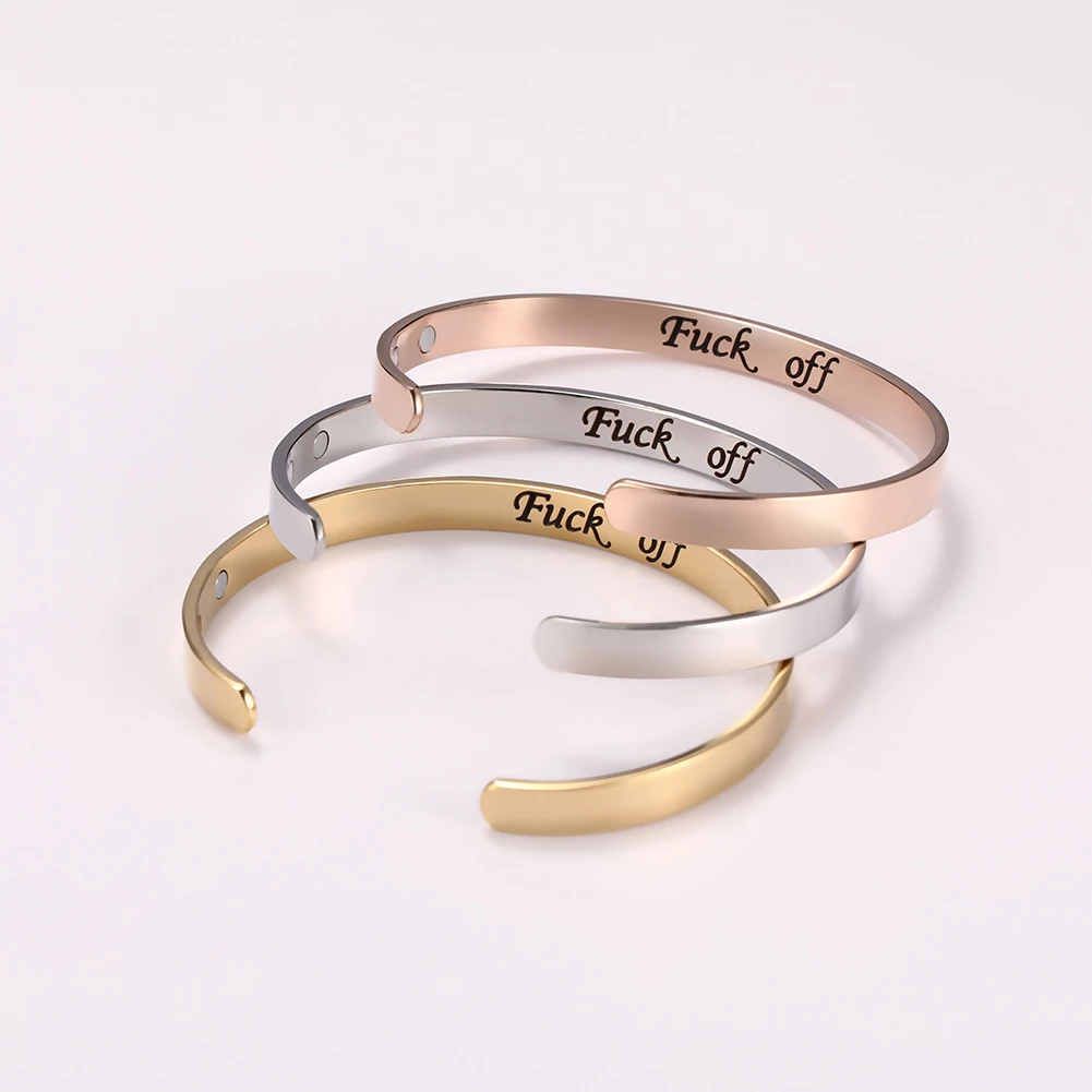 5 Fishhook Lover Healthy Magnet Simple Gift Rose Gold Inspirational Quote Words Woman Ladies Stainless Steel Cuff Bracelet Bangle - Окраска металла: 5
