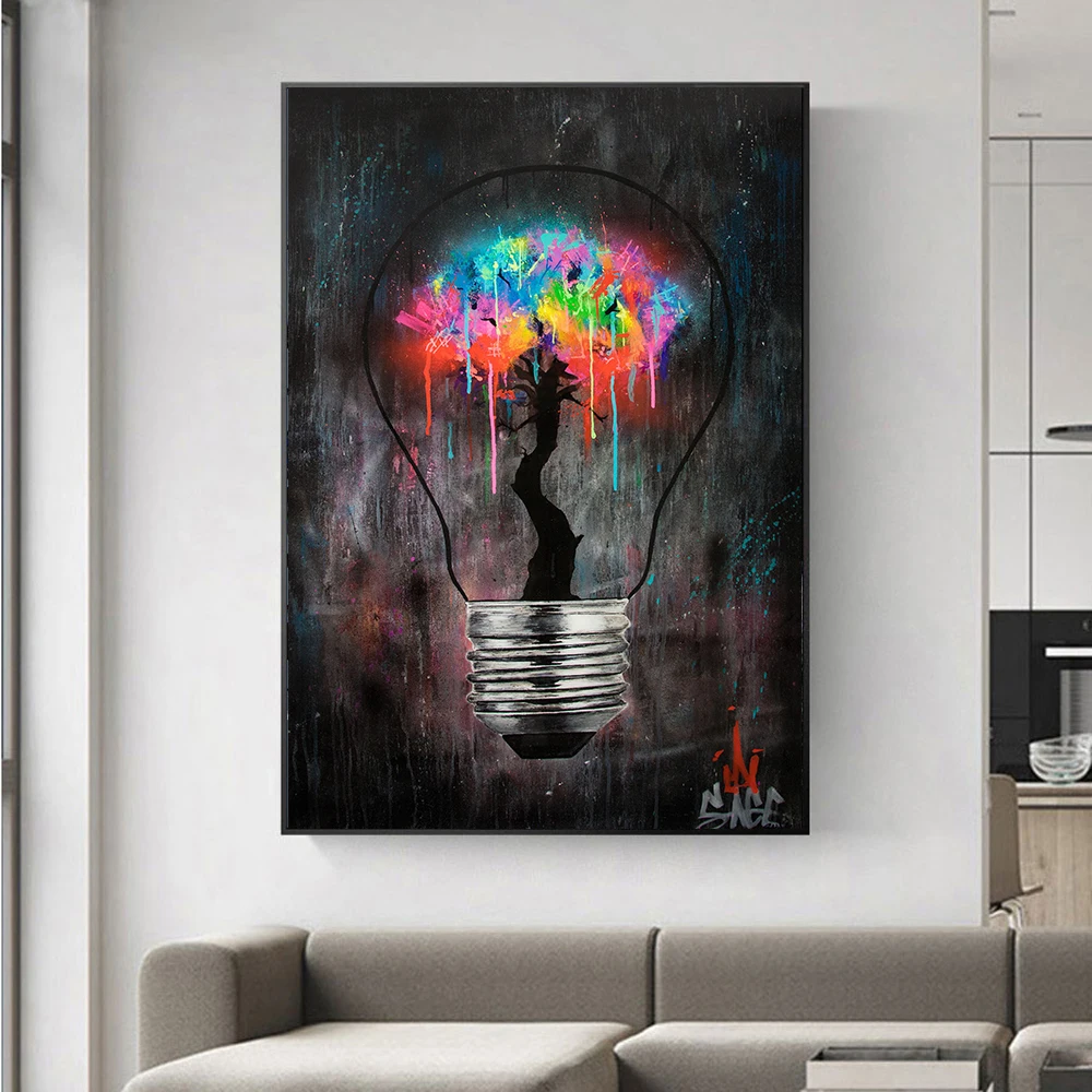 

Light Bulb Graffiti Wall Art Canvas Painting Posters Prints Abstract Street Wall Pictures for Living Room Restaurant Decoration