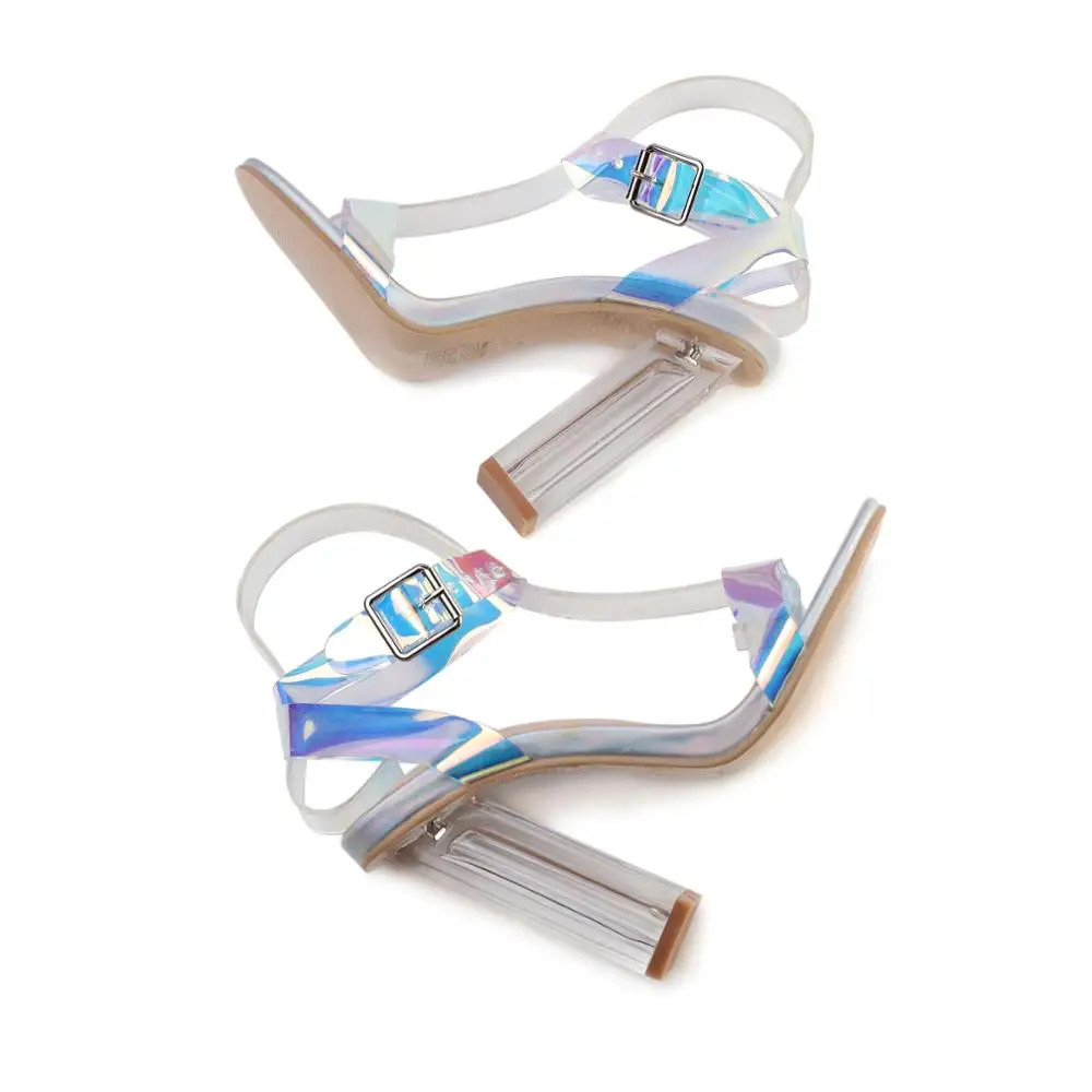 Women Sandals Shoes PVC Clear Celebrity Wearing Simple Style Strappy Buckle Sandals Transparent High Heels Shoes Woman