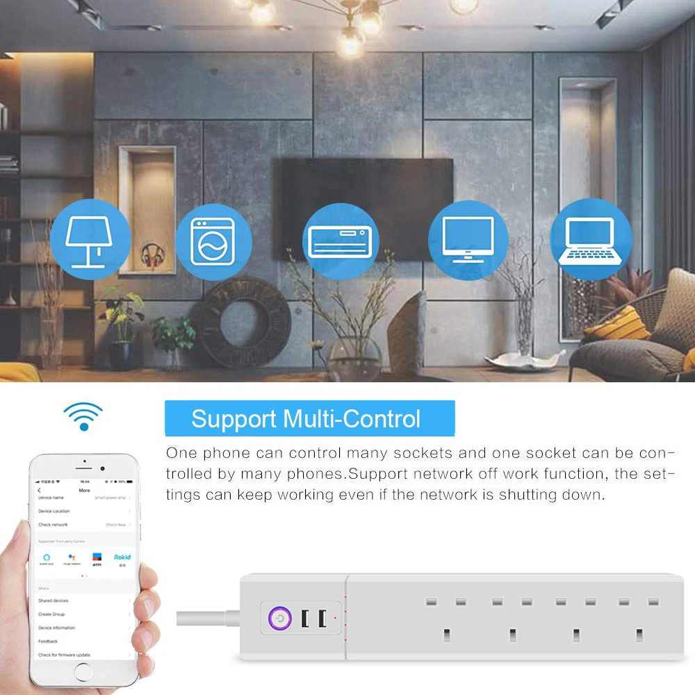 Smart power Strip, UseeLink WiFi power Bar несколько удлинитель для розетки с 2 USB и 4 индивидуальным управлением вилки переменного тока Tuya