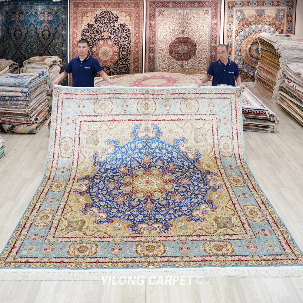 Yilong 9'x9' Qum Silk Carpet Exquisite Hand Knotted Oriental Square Rug (TJ188A) | Дом и сад