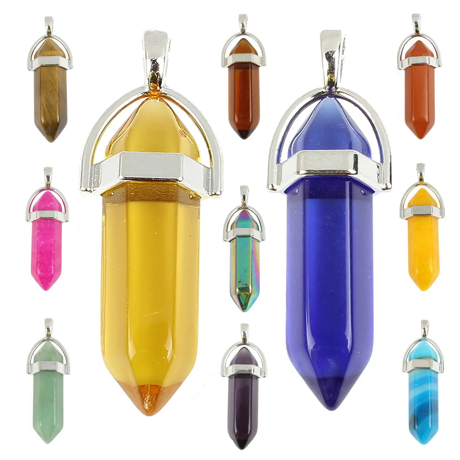 

2pcs 13x40mm Bullet Shape Crystal Pillar Prism Shape Necklace Pendants Natural Semi-precious Stone 31Colors for Choice Wholesale